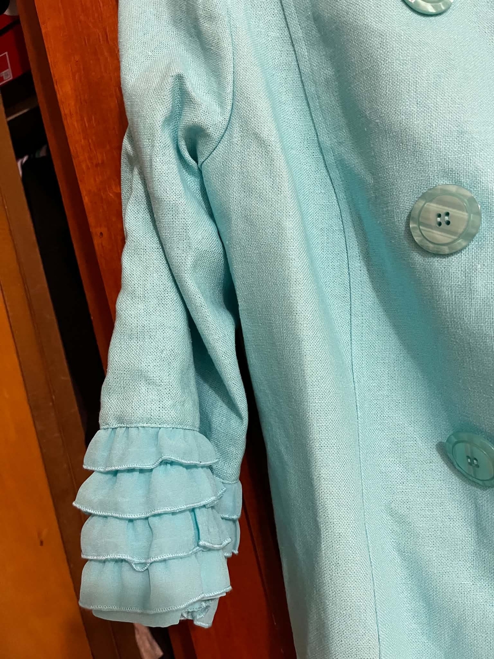 Multiples Aqua Ruffle-Cuff Collarless Jacket - Picture 11 of 11